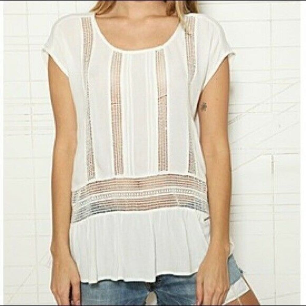 Staring at Stars Gauze Drop Waist Blouse Open Crochet Panels